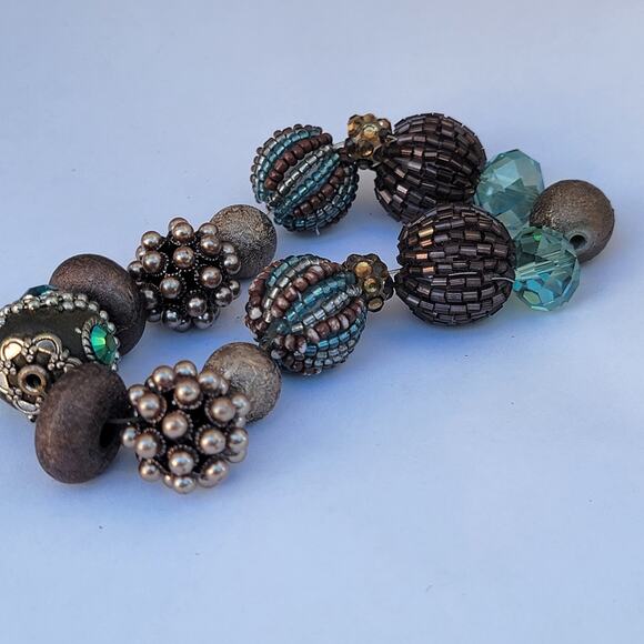 Vintage beaded bracelet 50s crystal pearl bronze glam chunky statement - Picture 6 of 10